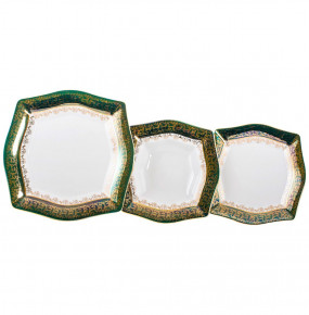 Набор тарелок 18 предметов (21,5, 22,5, 27,7 см)  Royal Czech Porcelain "Львов /Зелёный /Золотые листики" / 203359