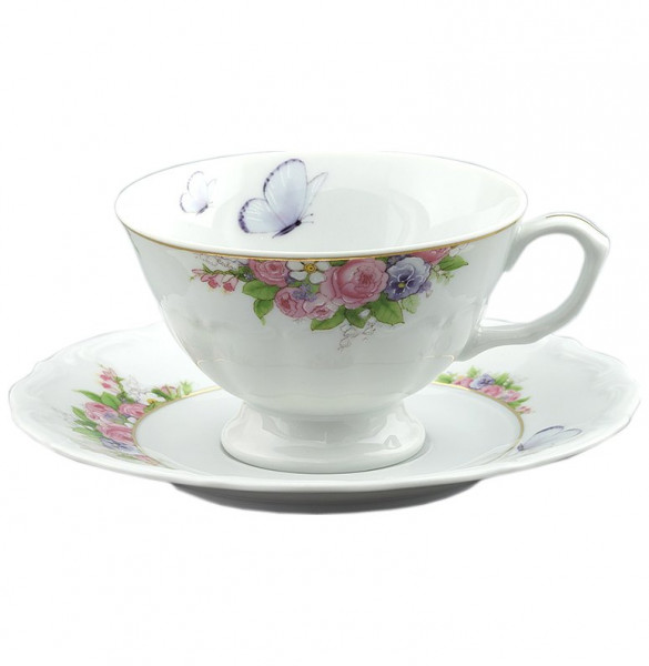 Набор чайных пар 220 мл 6 шт  Cmielow &quot;Мария-Тереза /Цветы и бабочки&quot; / 061474