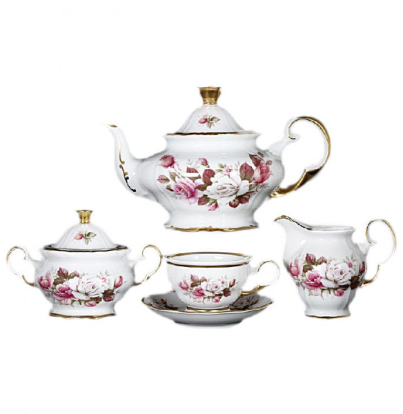 Чайный сервиз на 6 персон 15 предметов  Bohemia Porcelan Moritz Zdekauer 1810 s.r.o. &quot;Анжелика /Букет из роз&quot; / 027663
