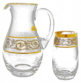 Набор для воды 7 предметов (кувшин + 6 стаканов)  Rona "Золотой орнамент, широкое золото" / 018063