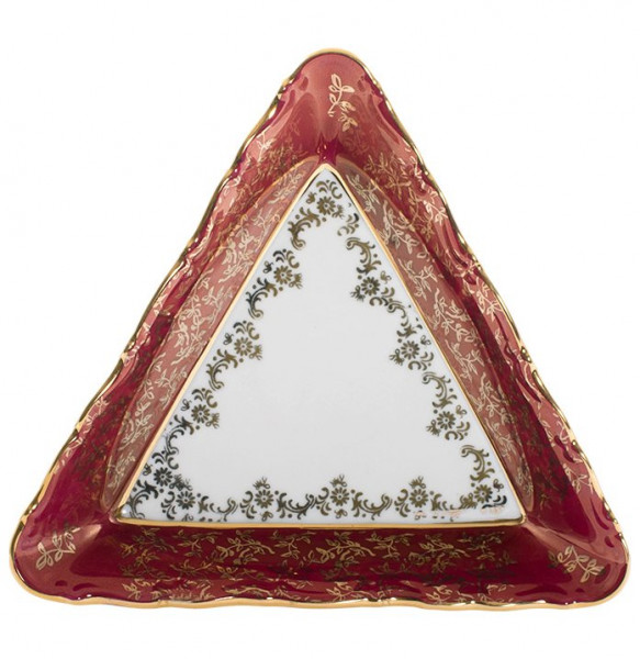 Салатник 16 см треугольный  Royal Czech Porcelain &quot;Хаппа /Красная /Золотые листики&quot; / 203397
