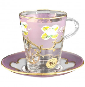 Набор чайных пар на 6 персон 12 предметов  Bohemia "Лепка розовая" U-R / 100760