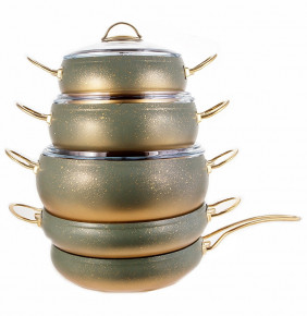 Набор посуды 9 предметов с антиприг.гранит.покрытием зеленый  O.M.S. Collection "GRANITE SETS /GOLD" / 146362