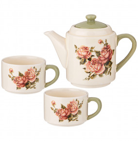 Чайный набор 3 предмета (чайник 400 мл + 2 чашка по 200 мл)  Agness "Корейская роза" / 284853