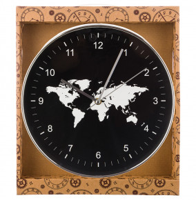 Часы настенные 30 см кварцевые черные  LEFARD "WORLD MAP" / 197439