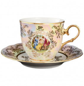 Набор чайных пар 220 мл 6 шт высокие  Bohemia Porcelan Moritz Zdekauer 1810 s.r.o. "Офелия /Мадонна перламутр" / 046509