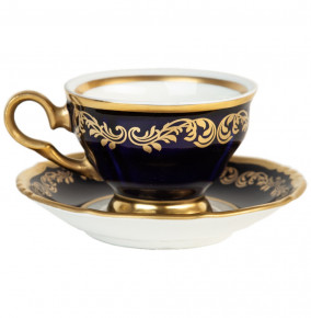 Кофейная пара 120 мл 1 шт  Bohemia Porcelan Moritz Zdekauer 1810 s.r.o. "Анжелика /Золотые вензеля /Кобальт" / 159507