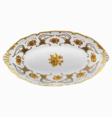 Блюдо 32 см овальное  Bohemia Porcelan Moritz Zdekauer 1810 s.r.o. &quot;Анжелика /Золотая роза /золото&quot; / 010821