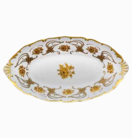 Блюдо 36 см овальное  Bohemia Porcelan Moritz Zdekauer 1810 s.r.o. &quot;Анжелика /Золотая роза /золото&quot; / 010822