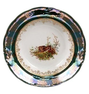 Тарелка 23 см 1 шт глубокая  Royal Czech Porcelain &quot;Фредерика /Охота зеленая&quot; / 204005