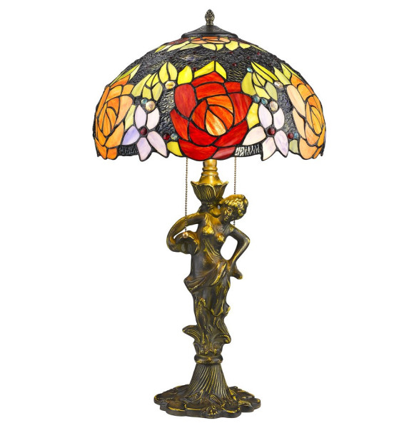 Лампа настольная 2 рожковая  Velante &quot;Tiffany&quot; Роза красная / 304785