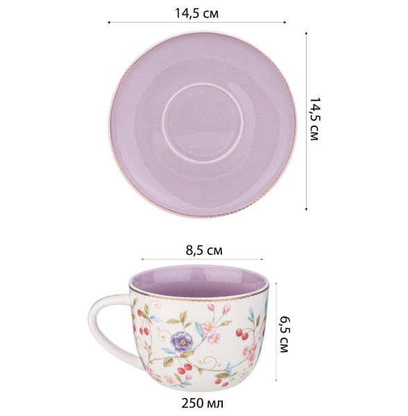Набор чайных пар 250 мл 6 шт  LEFARD &quot;Blossom /Вишня и цветы&quot; ассорти / 323230