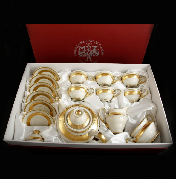 Чайный сервиз на 6 персон 15 предметов  Bohemia Porcelan Moritz Zdekauer 1810 s.r.o. &quot;Анжелика /Золотая лента /СК&quot; подарочная упаковка / 098886