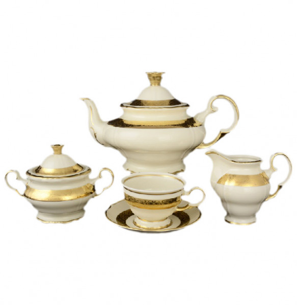 Чайный сервиз на 6 персон 15 предметов  Bohemia Porcelan Moritz Zdekauer 1810 s.r.o. &quot;Анжелика /Золотая лента /СК&quot; подарочная упаковка / 098886
