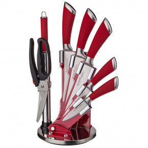 Набор кухонных ножей 8 предметов /пластиковая подставка /красные силиконовые ручки "Agness" / 195918