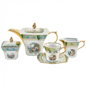Чайный сервиз на 6 персон 15 предметов  Royal Czech Porcelain "Львов /Барокко зеленое" / 203583