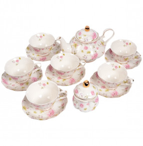 Чайный сервиз на 6 персон 14 предметов (без молочника)  Royal Classics "Розовые цветы" / 150984