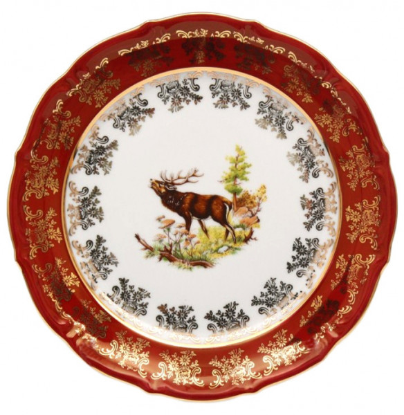 Набор тарелок 24 см 6 шт  Bavarian Porcelain &quot;Мария-Тереза /Охота красная&quot;  / 012189
