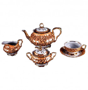 Чайный сервиз на 6 персон 15 предметов  Bohemia Porcelan Moritz Zdekauer 1810 s.r.o. "Магнолия /Бежевая с золотыми листиками" / 053012