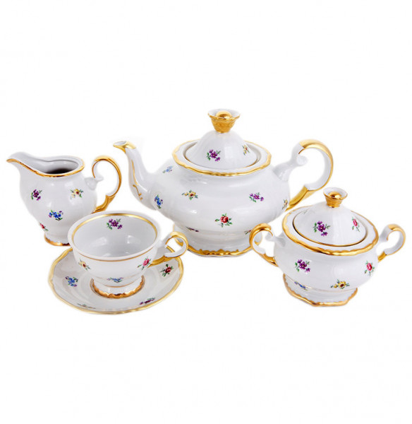 Чайный сервиз на 6 персон 15 предметов  Bohemia Porcelan Moritz Zdekauer 1810 s.r.o. &quot;Анжелика 845 /Мелкие цветы&quot; / 122569