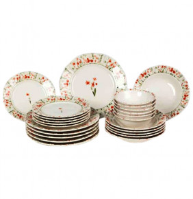 Набор тарелок 24 предмета на 6 персон  O.M.S. Collection "TULU /Цветочный" с резным бортиком и углублением / 296099