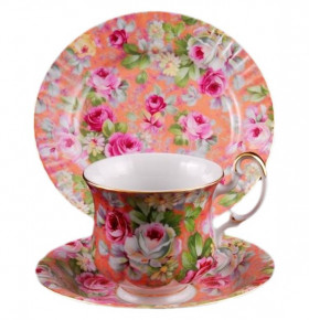 Чайный набор для завтрака 250 мл на 1 персону 3 предмета  Leander "Моника /Мелкие розочки /розовая" / 158154
