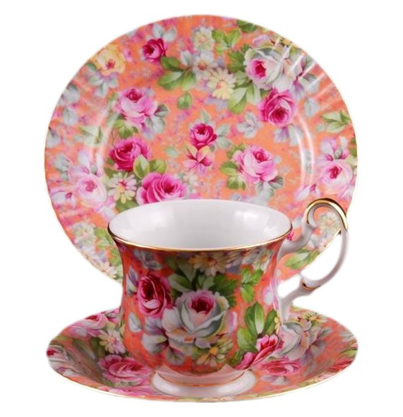 Чайный набор для завтрака 250 мл на 1 персону 3 предмета  Leander &quot;Моника /Мелкие розочки /розовая&quot; / 158154