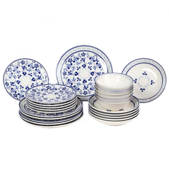 Набор тарелок 24 предмета на 6 персон синий  O.M.S. Collection &quot;TULU /Вензель&quot; микс / 296101